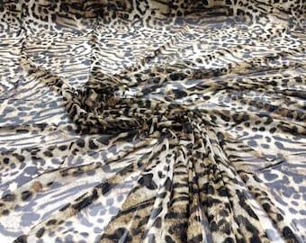Exotic Leopard Design Print on Power Mesh Fabric 60" Wide, 4 Way Stretch Sold By The Yard (Free Shipping)