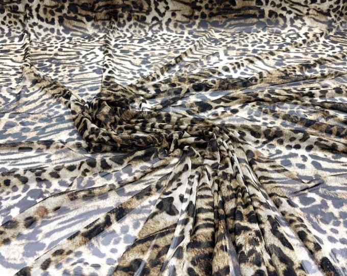 Exotic Leopard Design Print on Power Mesh Fabric 60" Wide, 4 Way Stretch Sold By The Yard (Free Shipping)