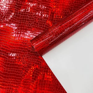 Red Crocodile Holographic Embossed PVC Vinyl Fabric, Metallic Crocodile Vinyl Fabric By The Yard DIY Upholstery Accessories Applications
