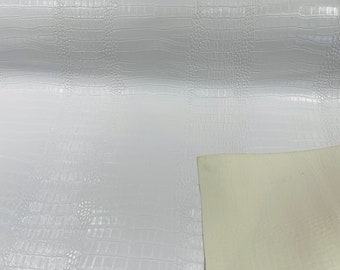 White Crocodile Embossed Vinyl Fabric: Faux Leather Upholstery - 54" Wide
