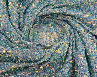 Blue Iridescent Sequin Fabric: Lavender Stretch Velvet, Costume Craft by the yard