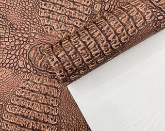 Metallic Rose Bronze Gator Vinyl Fabric: Embossed Faux Leather Upholstery
