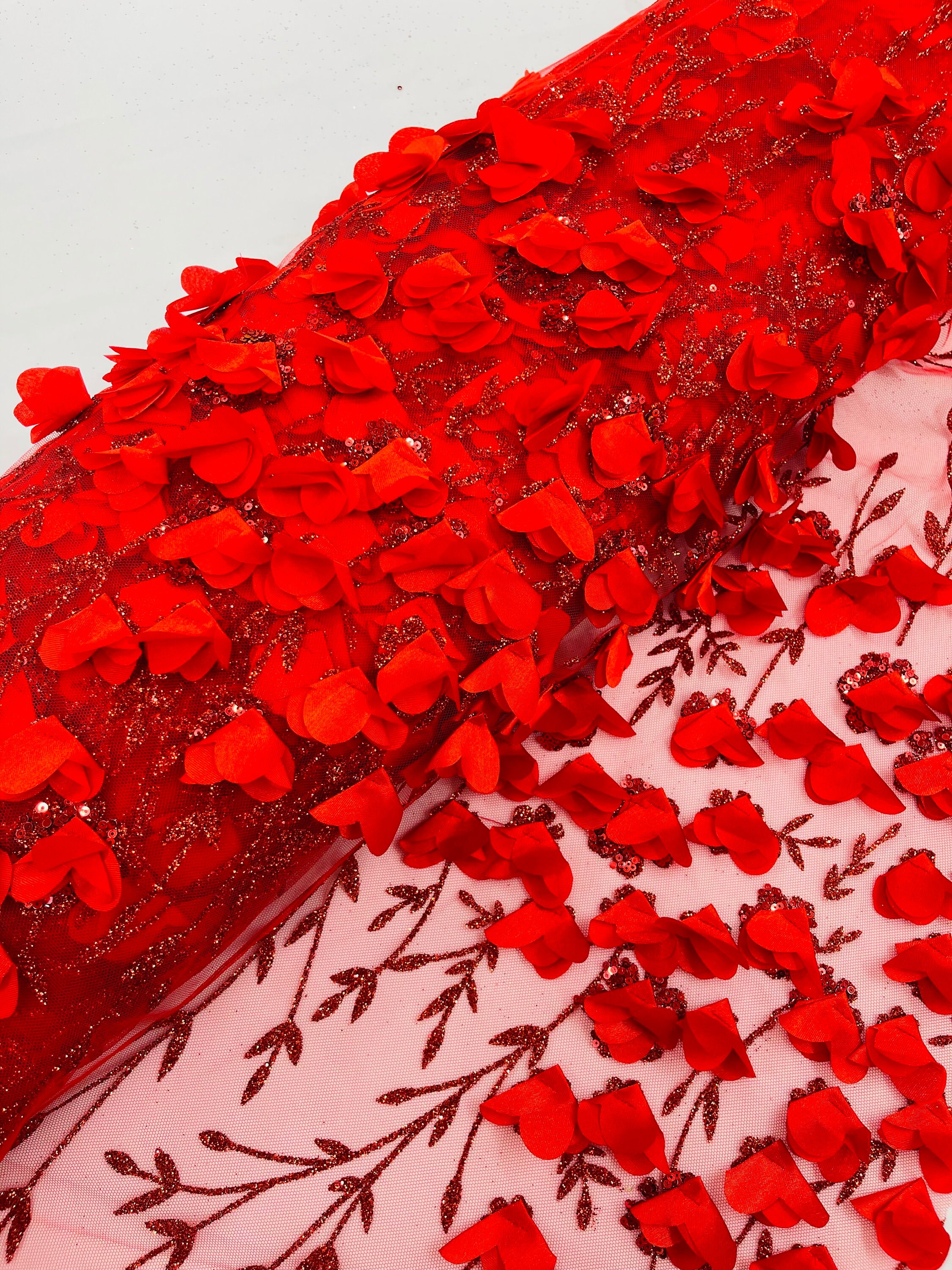 Red 3D Flower Sequin Fabric, Glitter Floral Mesh, Wedding Dress - Etsy