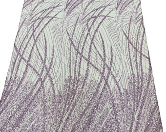 Lilac Fashion Design Beads and Sequins, Beaded Fabric Embroidered on a Mesh Lace,Wedding,Bridal,Dress Sold By The Yard