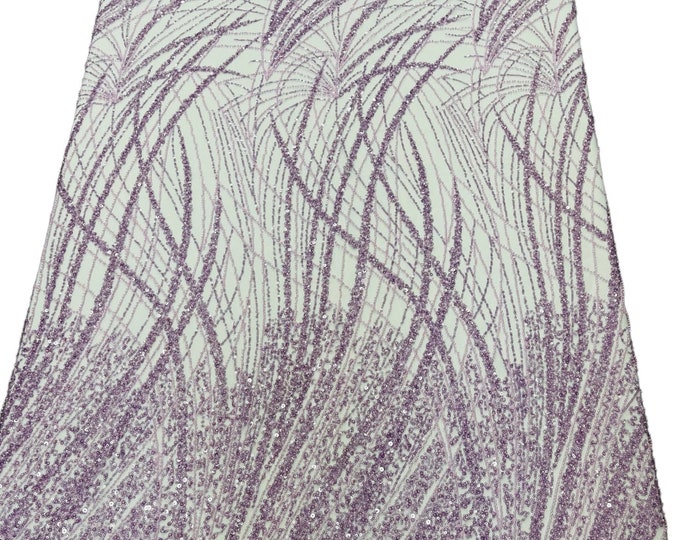 Lilac Fashion Design Beads and Sequins, Beaded Fabric Embroidered on a Mesh Lace,Wedding,Bridal,Dress Sold By The Yard