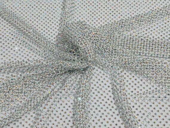 Elastic Diamond Beaded Mesh Fabric Stretch Sewing Party Costume Dress  Clothing