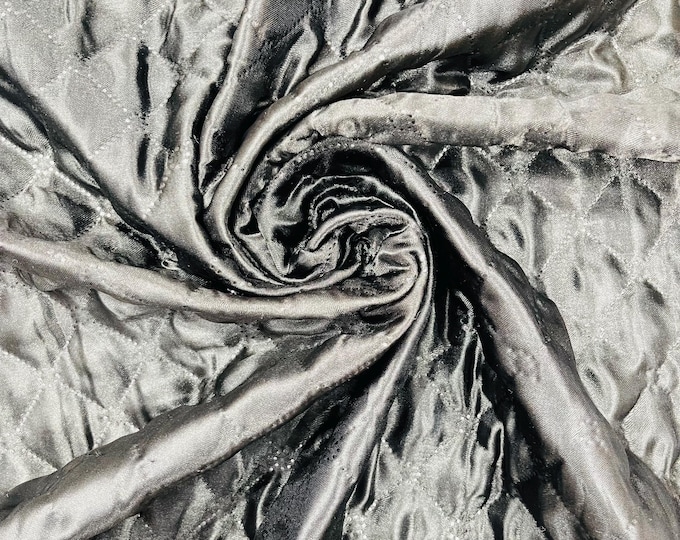 Black Quilted Polyester Fabric: Diamond Pattern, 60" Wide, Padded Lining