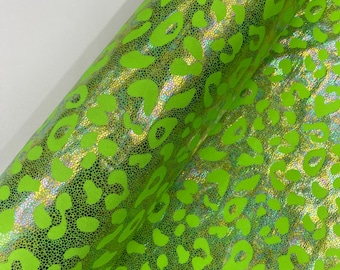 Lime Green Metallic Leopard Print Nylon Spandex Fabric, 4 Way Stretch 60” Wide