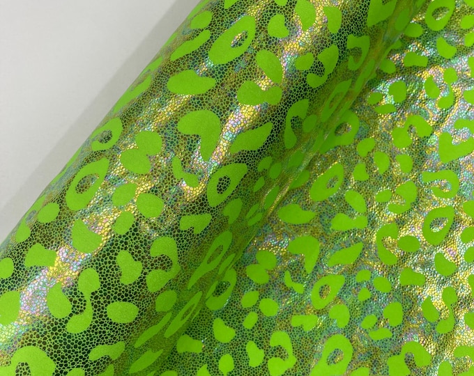 Lime Green Metallic Leopard Print Nylon Spandex Fabric, 4 Way Stretch 60” Wide
