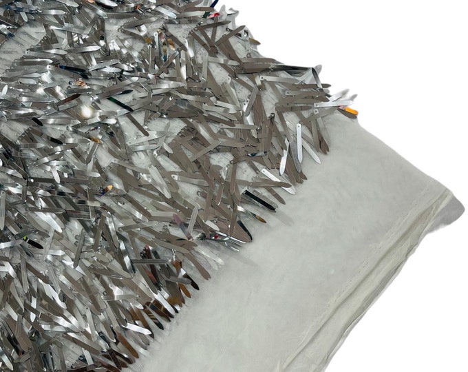 Silver Sword Shaped Sequins by the yard (Pick a Size) Costume Craft Fabric - Swords Design Sequin Fabric