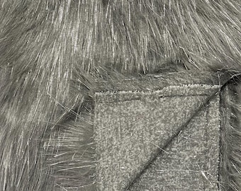 Charcoal Tinsel Shaggy Faux Fur Fabric: Long Pile, 60" Wide