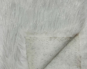White Tinsel Faux Fur Fabric: Shaggy Long Pile, 60" Wide