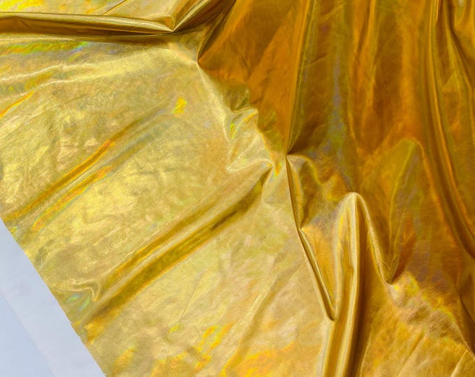 Gold Metallic Foil Iridescent Spandex Fabric: 2-Way Stretch - By The Yard