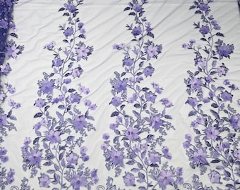 New Lavender 3D Floral Design by the yard, Embroider and Beaded With Pearls On a Mesh Lace-Prom-Dresses-Nightgown