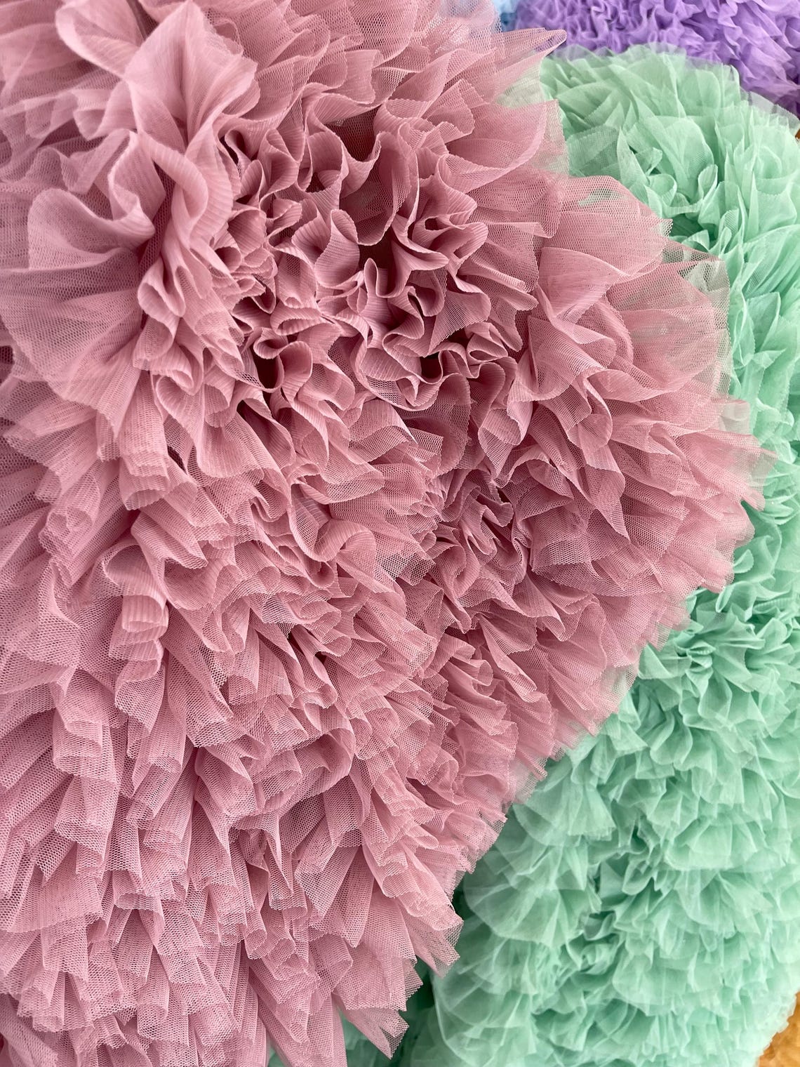 Fabric Flowing Ruffle Dusty Rose Tulle Ruffle Fabric, 60