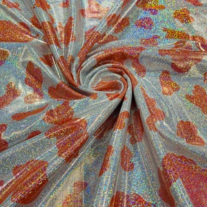 Orange Cow Design With Holographic Print Poly Spandex Fabric 4 way stretch 60” Wide Sold By The Yard (Pick a Size)
