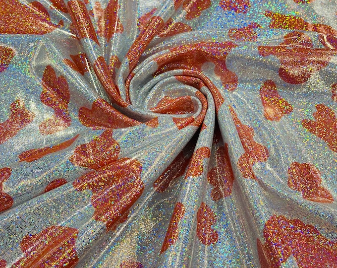 Orange Cow Holographic Print Poly Spandex Fabric: 60" Wide