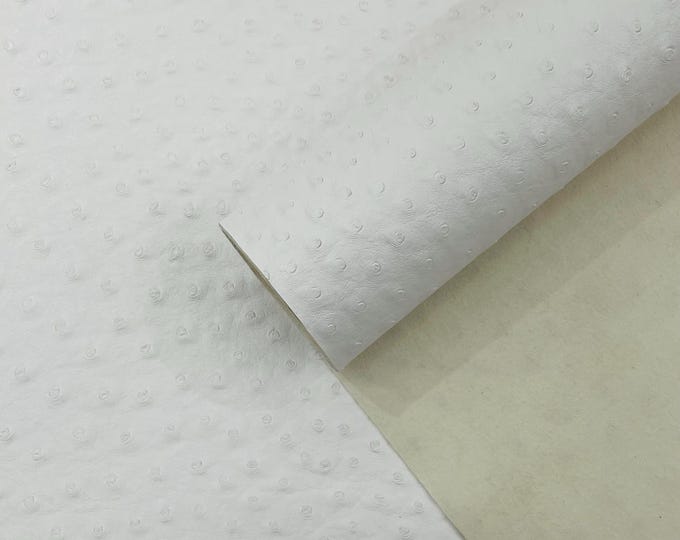 White Ostrich Faux Leather Upholstery By The Yard, Ostrich Embossed Vinyl Leather Upholstery, Purses Shoes Wallets 54" Wide