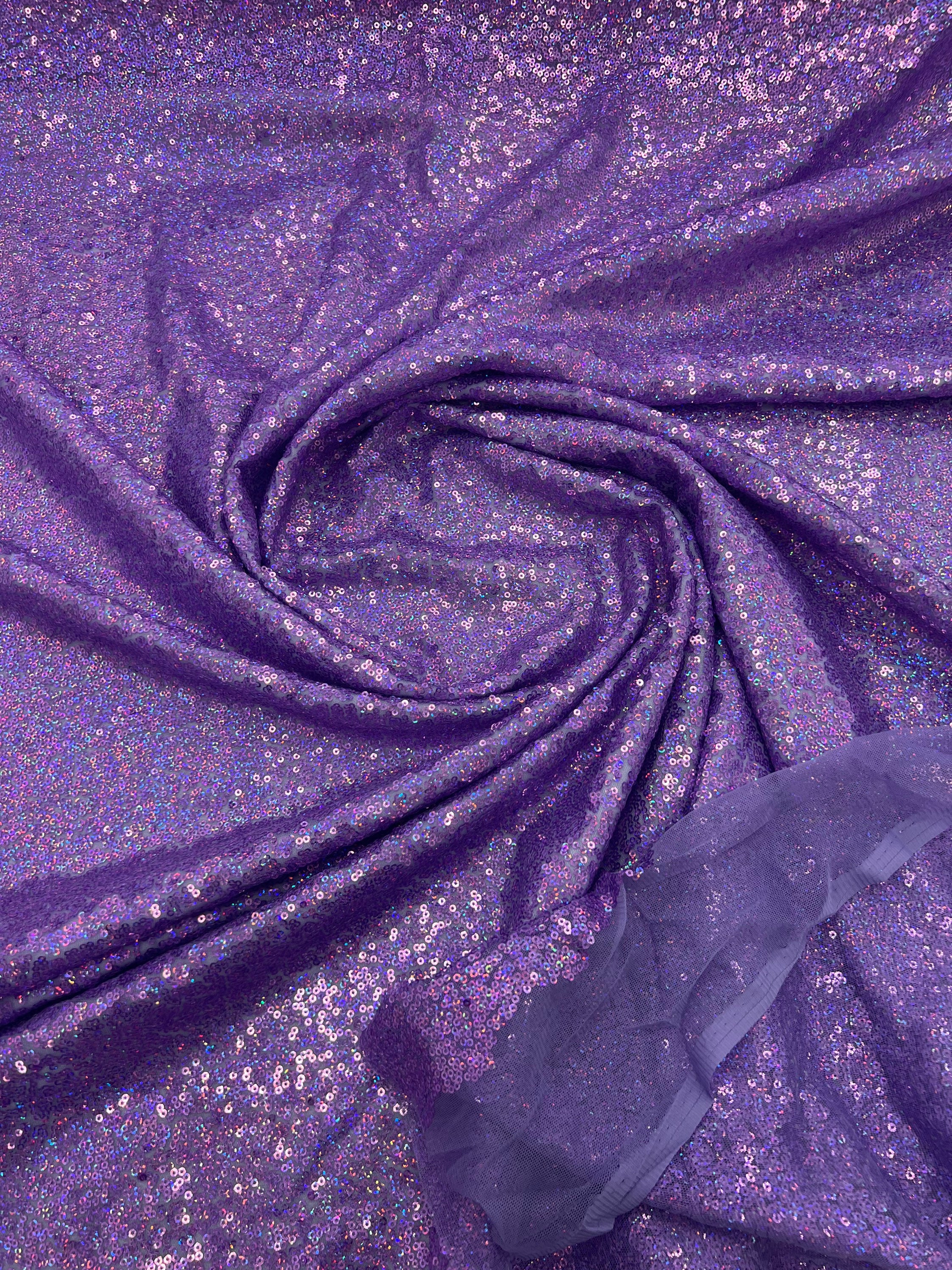 Violet Shiny 3mm Sequins Glitz on Mesh Dress Fabric - OneYard