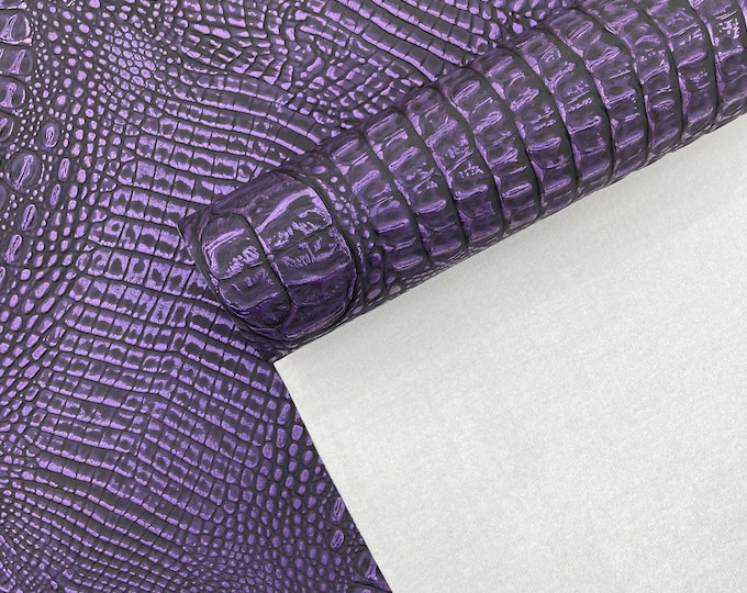 Purple Metallic Caiman Gator Vinyl - Upholstery Faux Leather Vinyl Fabric by the Yard, Embossed Gator Caiman Fabric Upholstery
