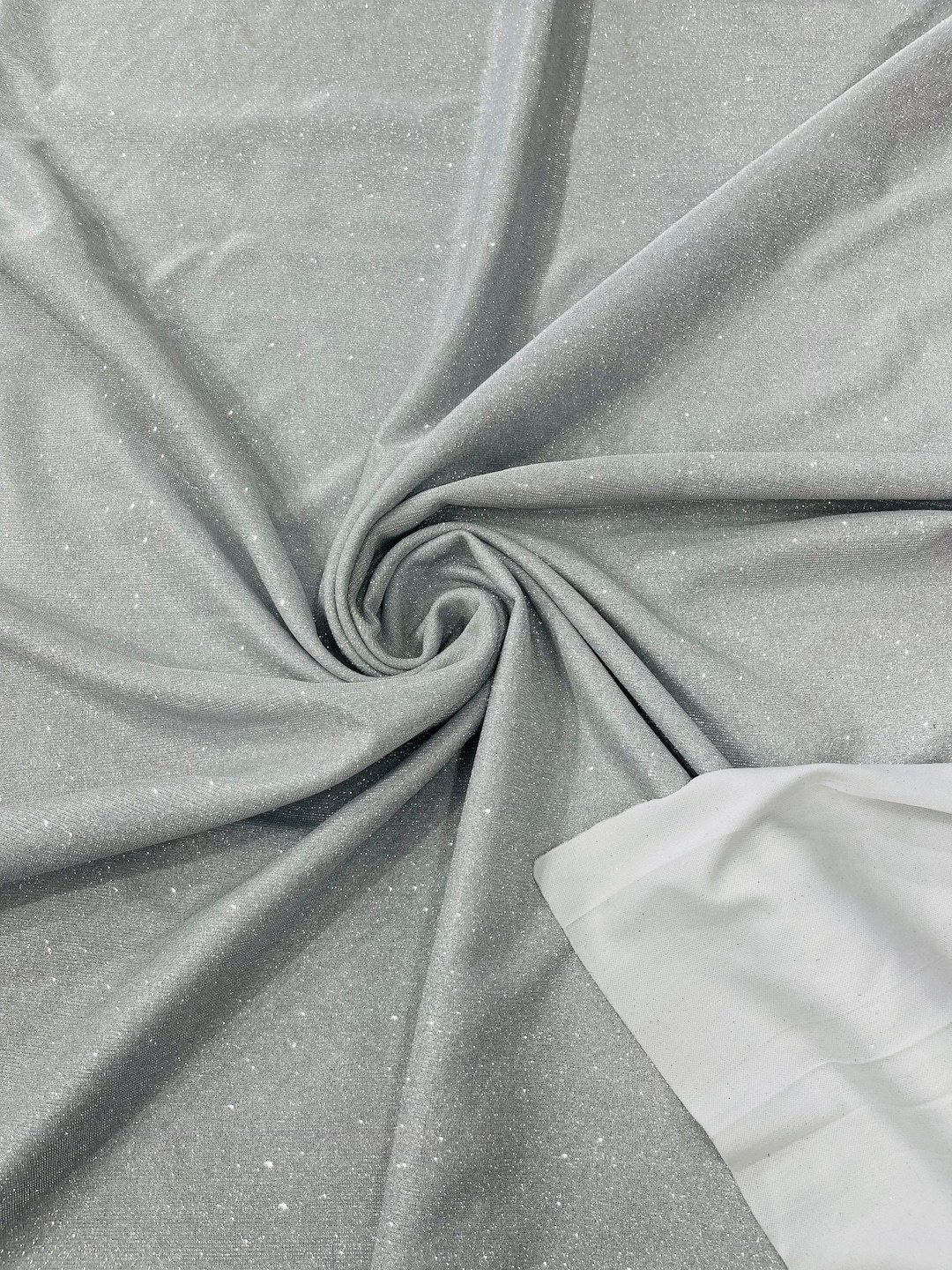 Silver Shimmer Fabric by Yard, Stretch Glitter Fabric Luxury Sparkle