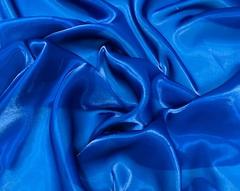 Royal Blue Water Shine Ultra Glossy Shimmer Bridal Chiffon By Yard, Liquid Crystal Chiffon Fabric, Liquid Bridal Chiffon