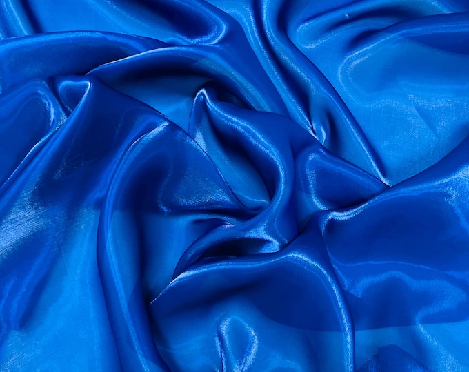Royal Blue Water Shine Ultra Glossy Shimmer Bridal Chiffon By Yard, Liquid Crystal Chiffon Fabric, Liquid Bridal Chiffon