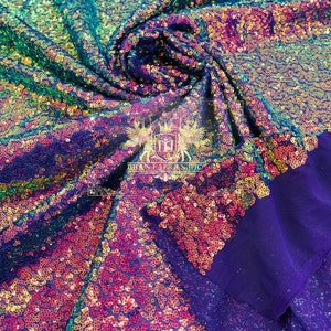 Purple Iridescent Mini Glitz Sequins on Purple Mesh 4 Way Stretch Sequin Fabric Dresses-Nightgowns-Prom Gown (Choose The Size)