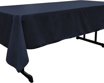 60" Wide Navy Polyester Poplin Rectangular Tablecloth, Polyester Rectangular Cloth Table Covers for All Events (Pick a Size)