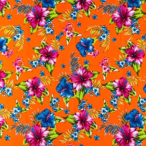 Orange Hawaiian Print Tropical Cotton Fabric Floral 45&quot; By Yard, 100% cotton Hawaiian Print Orange Multi Color