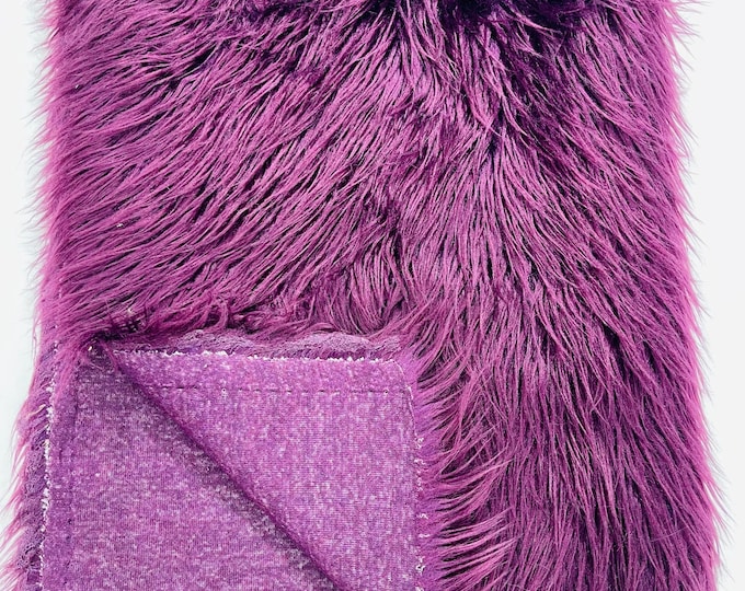 Plum Shaggy Faux Fur Fabric By Yard, Long Pile Luxury Shaggy Craft, Costume, Apparel, Decoration, Cosplay, Sewing Decoration 60" Wide