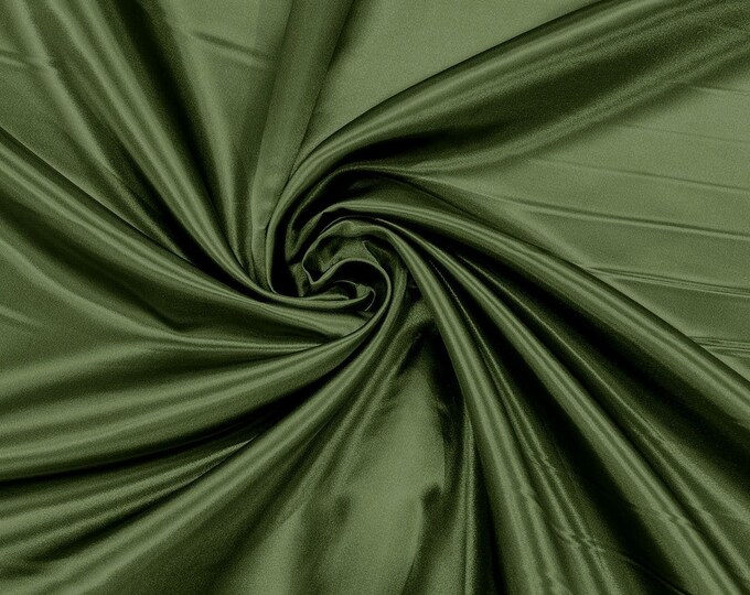 Light Olive - 60" Shiny Heavy Bridal Satin Fabric for Wedding, Gala, Prom Dress Sold By Yard