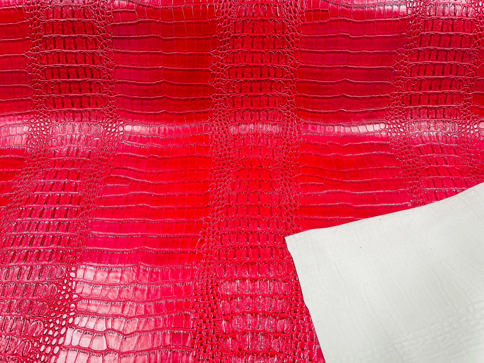 Faux Crocodile Print Vinyl Fabric - Lipstick Red - High Quality Vinyl Sold by The Yard