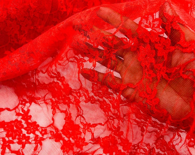 Red Stretch Spandex Mesh Net Lace Fabric Sold by the yard - Floral Pattern 4 Way Stretch