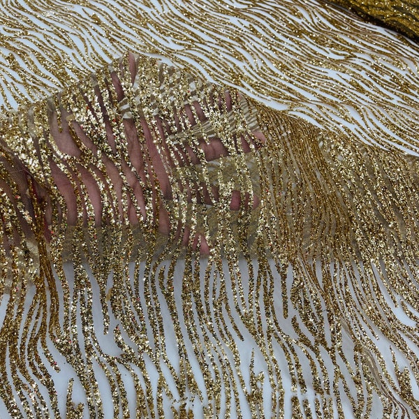 Gold Glitter Mesh Fabric | Glitter Fabric On Tulle By The Yard for Wedding Decor Glitter Fabric Bridal/Prom Shimmer - Luxury Sparkle Mesh