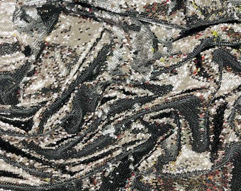 Black/ Matte Black Sequins Fabric: 2-Way Stretch Flip-Up Reversible Sequin