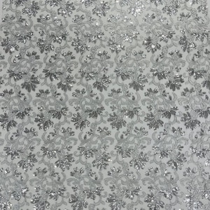 Zilver metallic draad bloemdessin, bloem kant pailletten snoer op maat gesneden geborduurd op mesh kant stof, bruids kant bruiloft