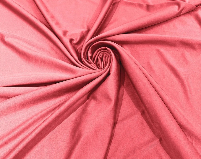 Coral Salmon Shiny Milliskin Nylon Spandex Fabric 4 Way Stretch Prom-Gown-Dress, 58" Wide Sold by The Yard (Pick a Size)