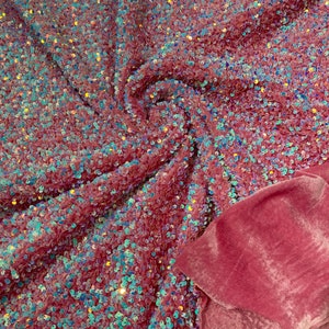 Blue Iridescent Sequins Velvet Fabric | by the yard | Pink Stretch Velvet With Luxury Sequin | Velvet Sequins 2 Way Stretch | Velvet Fabri