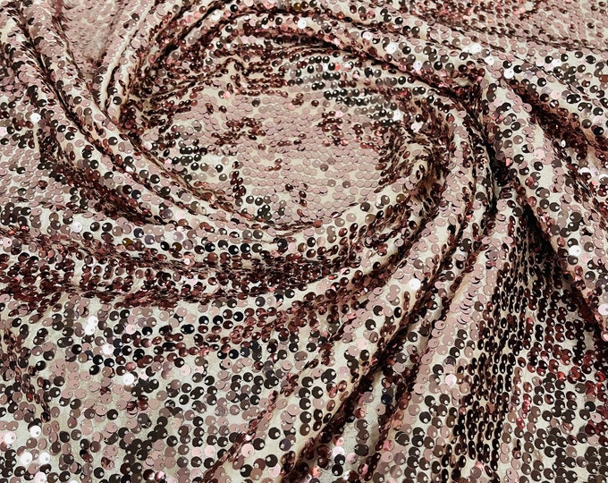 Rose Gold Sequins Taffeta Fabric by the Yard - Embroidery Sequin On a Taffeta 58/60”For Tablecloths/Runners/Curtains