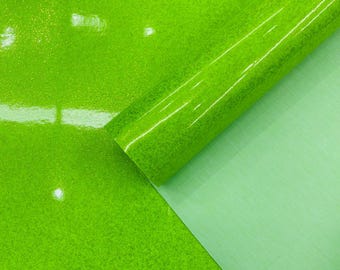 Neon Lime Glitter Upholstery Vinyl Fabric - 54" Wide