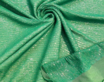 Green Mille Striped Stretch Sequins | by the yard | Lace 4 Way Mesh-Prom-Gown | Wedding Couture Fabric | Sequin Fabric