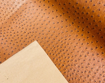 Cognac Ostrich Embossed Vinyl Fabric: Faux Leather Upholstery, 54" Wide