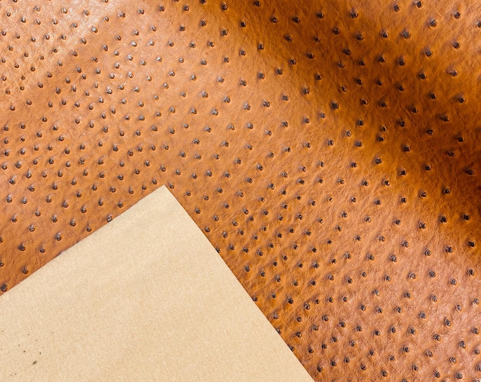 Coñac Ostrich Faux Leather Upholstery By The Yard, Ostrich Embossed Vinyl Leather Upholstery, Purses Shoes Wallets 54" Wide