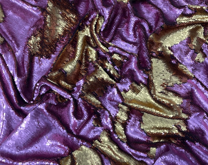 Matte Dusty Rose/Gold Sequins Fabric: 2-Way Stretch Flip-Up Reversible Sequin