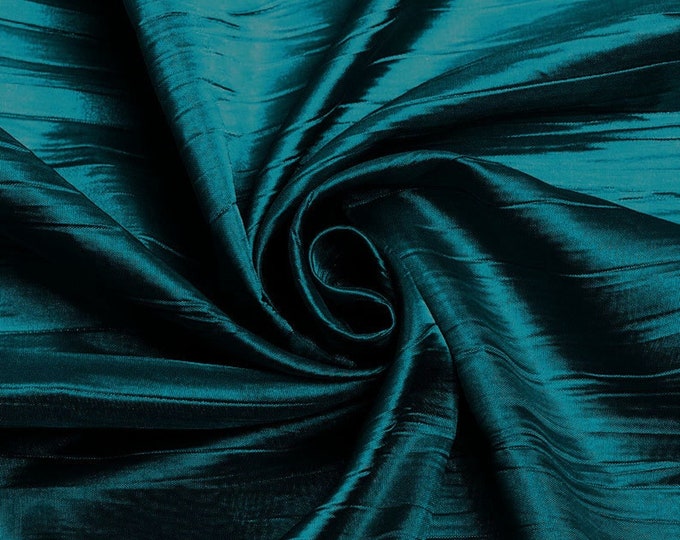 Crushed Taffeta Fabric - Dark Teal - 54" Inch Wide Crushed Taffeta Creased Fabric Sold by The Yard