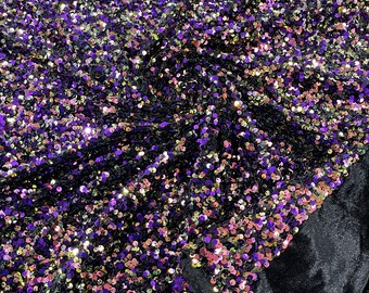 New Purple Iridescent Sequin Velvet on 2 Way Stretch Velvet With Luxury Sequins all Over 5mm Shining Sequins