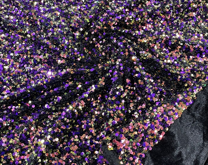 New Purple Iridescent Sequin Velvet on 2 Way Stretch Velvet With Luxury Sequins all Over 5mm Shining Sequins