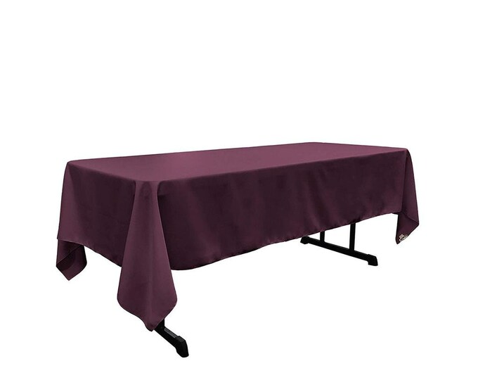 60" Wide Eggplant Polyester Poplin Rectangular Tablecloth, Polyester Rectangular Cloth Table Covers for All Events (Pick a Size)