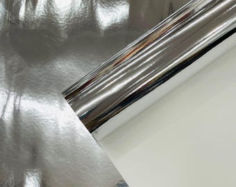 Silver Chrome Mirror Reflective Vinyl Fabric By The Yard, Crafting Fabric Upholstery Vinyl Fabric Chrome Mirror Reflective Vinyl